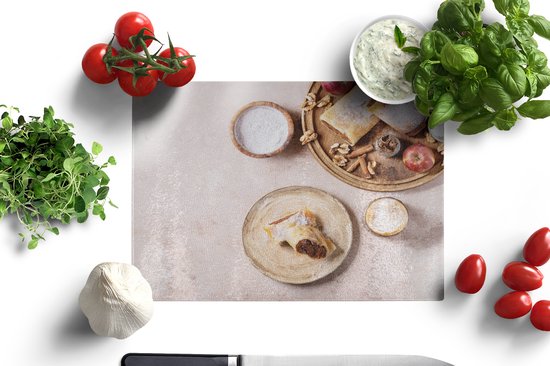Planche à découper en Verres - 28x20 - Pâtisserie - Herbes - Fruits - Strudel aux pommes - Planches à découper en Glas