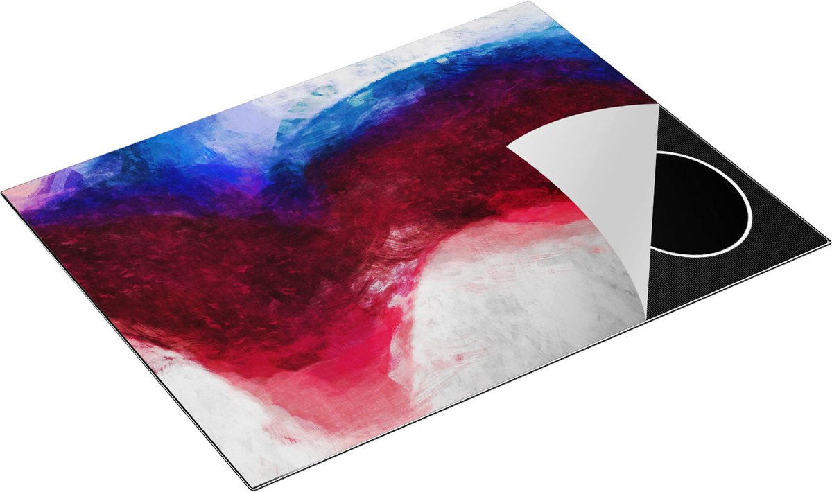 Chefcare Inductie Beschermer Abstracte Kunst - Ruige Penseelstreken Wit Rood Blauw - 77x59 cm - Afdekplaat Inductie - Kookplaat Beschermer - Inductie Mat