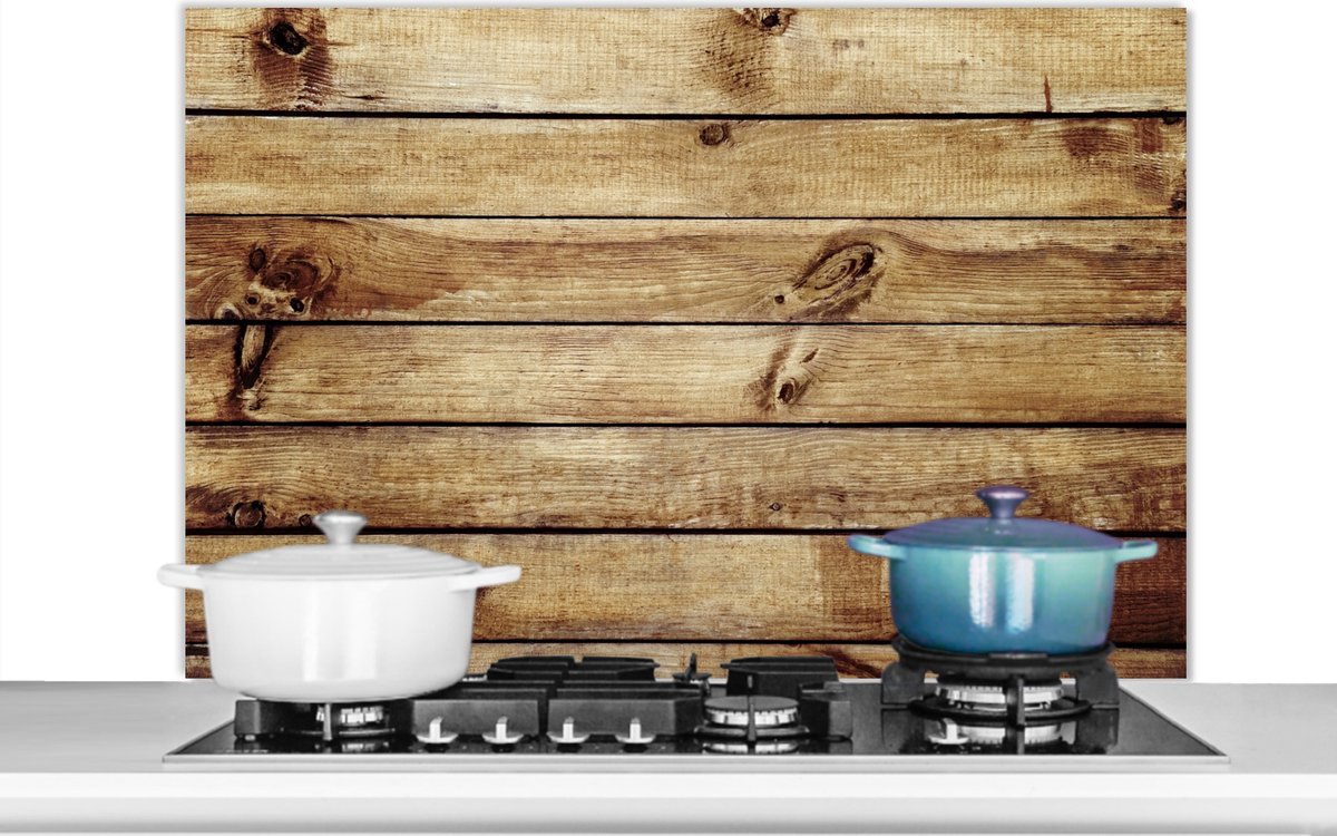 KitchenYeah - Spatscherm keuken - Spatbord - Plank - Hout - Patroon - Structuur - Spatwand - 100x65 cm