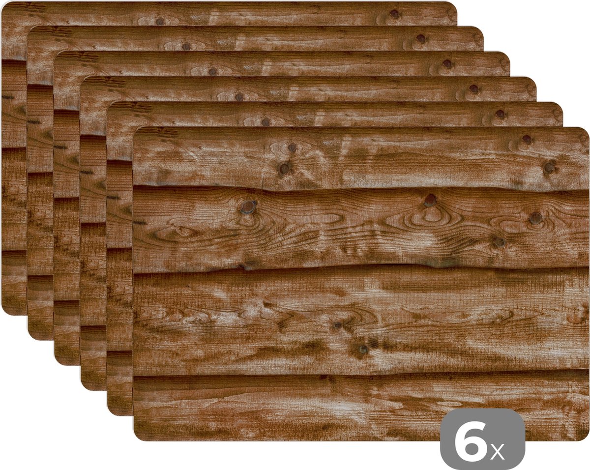 Placemat - Placemats - Wood - Plank - Hout - Schutting - Tafel onderzetters - 45x30 cm - 6 stuks
