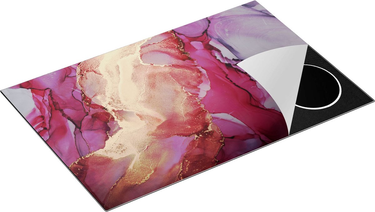 Chefcare Inductie Beschermer Abstracte Kunst - Roze Grijs Goud Marmer - 80x52 cm - Afdekplaat Inductie - Kookplaat Beschermer - Inductie Mat