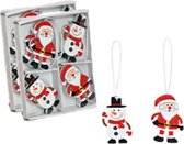 16x stuks houten kersthangers kerstmannen en sneeuwpop 6 cm kerstornamenten - Kerstversiering ornamenten/kerstboomversiering
