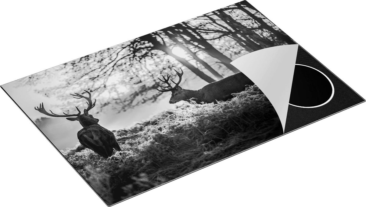 Chefcare Inductie Beschermer Twee Herten tijdens de Zonsondergang - Zwart Wit - 75x52 cm - Afdekplaat Inductie - Kookplaat Beschermer - Inductie Mat