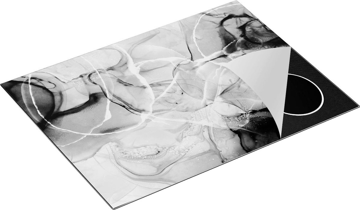 Chefcare Inductie Beschermer Abstracte Kunst - Groene Marmer - Zwart Wit - 70x50 cm - Afdekplaat Inductie - Kookplaat Beschermer - Inductie Mat