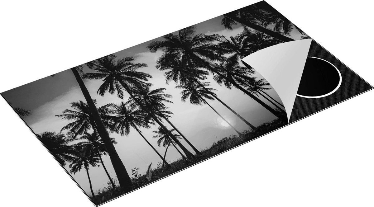 Chefcare Inductie Beschermer Palmbomen op het Strand bij Zonsondergang - Zwart Wit - 89,6x51,6 cm - Afdekplaat Inductie - Kookplaat Beschermer - Inductie Mat