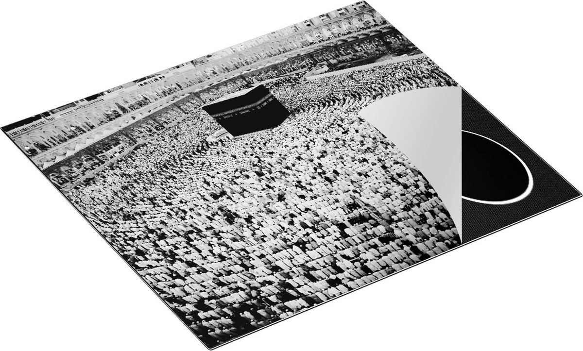 Chefcare Inductie Beschermer Zwarte Steen in Mekka met Biddende Moslims - Zwart Wit - 60x52 cm - Afdekplaat Inductie - Kookplaat Beschermer - Inductie Mat