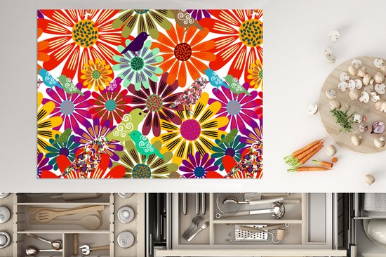 KitchenYeah® Inductie beschermer 77x59 cm - Regenboog - Bloemen - Patronen - Hippie - Kookplaataccessoires - Afdekplaat voor kookplaat - Inductiebeschermer - Inductiemat - Inductieplaat mat