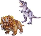 Speelgoed set van 2x pluche dino knuffels T-Rex en Triceratops van ongeveer 30 cm