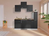 Goedkope keuken 180  cm - complete kleine keuken met apparatuur Luis - Wit/Grijs - elektrische kookplaat  - koelkast          - mini keuken - compacte keuken - keukenblok met apparatuur