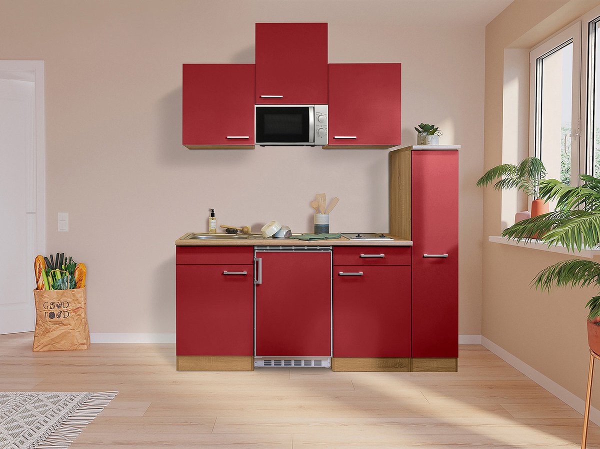 Respekta® Keukenblok 180 cm complete kleine keuken met apparatuur Rood Moderne keuken Luis keramische kookplaat koelkast afzuigkap magnetron mini keuken compacte keuken keukenblok met apparatuur