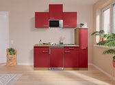 Goedkope keuken 180  cm - complete kleine keuken met apparatuur Luis - Eiken/Rood - keramische kookplaat  - koelkast        - magnetron - mini keuken - compacte keuken - keukenblok met apparatuur