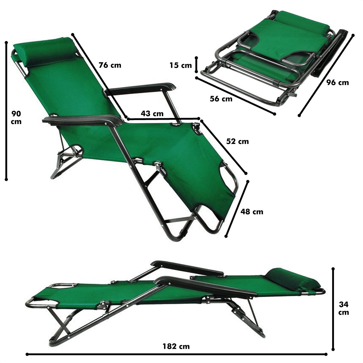 vidaXL Ligstoel Houten Tuin 200 x 60 x 30/90 cm Verstelbare Rugleuning Crème Kussen