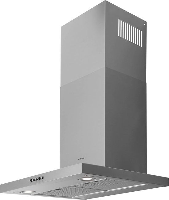 Inventum AKB6005RVS platte wandschouw afzuigkap 60 cm - Afzuigcapaciteit 630 m3/h - Geschikt voor open keuken - 3 standen - Ledspots - Luchtafvoer en recirculatie - RVS