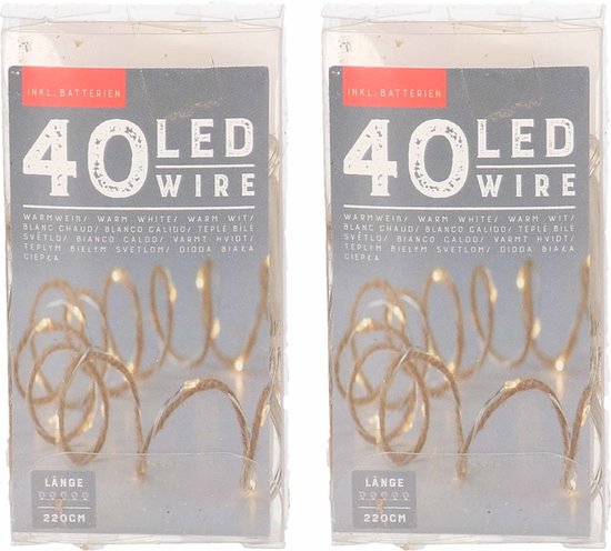 Set van 3x stuks touwverlichting jute op batterijen met 40 lampjes warm wit 220 cm - Kerstverlichting lichtsnoeren kerstversiering