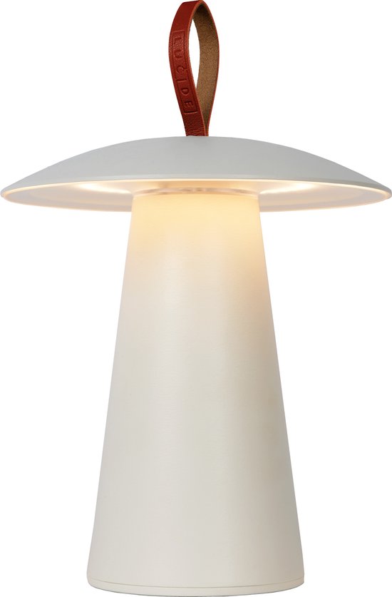 Lucide LA DONNA - Oplaadbare Tafellamp Binnen/Buiten - Accu/Batterij - Ø 19,7 cm - LED Dimb. - 1x2W 2700K - IP54 - 3 StepDim - Wit