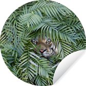 WallCircle - Muurstickers - Behangcirkel - Verstopte tijger tussen de planten - 50x50 cm - Muurcirkel - Zelfklevend - Ronde Behangsticker