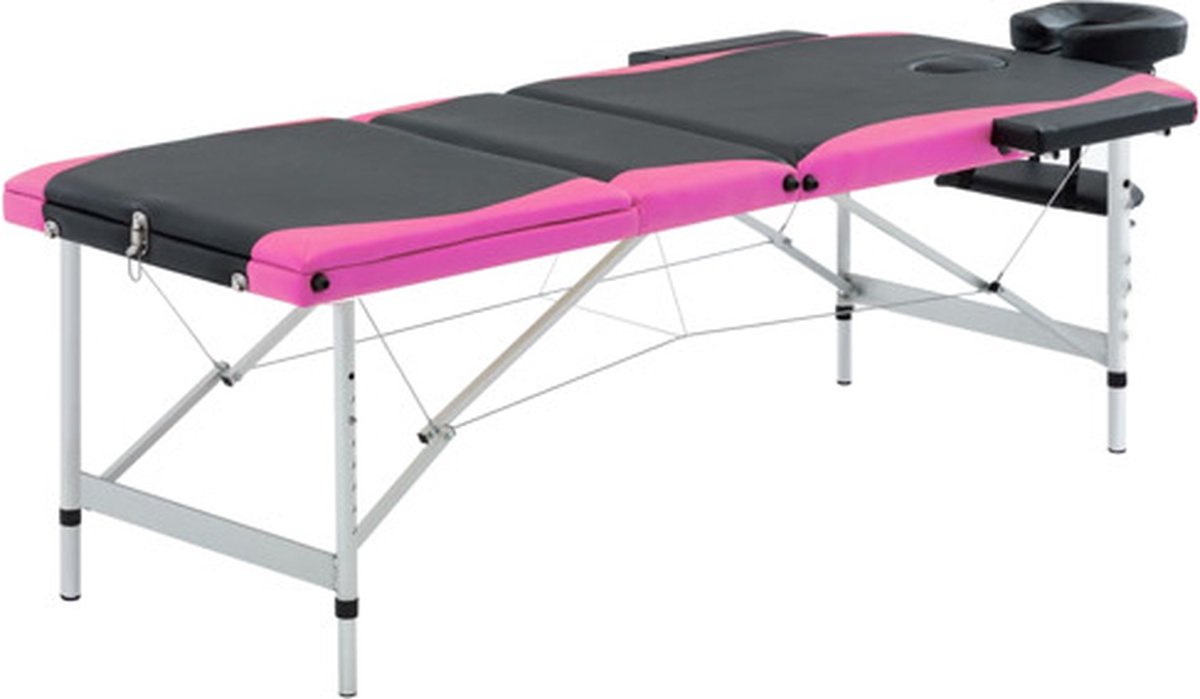 Goedkoopste vidaXL - Massagetafel - inklapbaar - 3 - zones - aluminium - zwart - en - roze