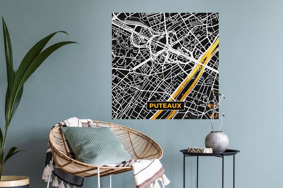 Muurstickers - Sticker Folie - Plattegrond – Puteaux – Stadskaart – Kaart – Frankrijk - 80x80 cm - Plakfolie - Muurstickers Kinderkamer - Zelfklevend Behang - Zelfklevend behangpapier - Stickerfolie