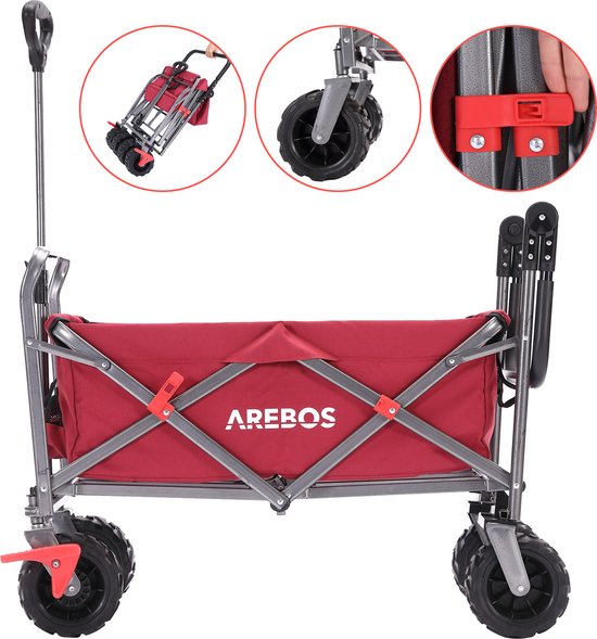 AREBOS Bolderkar Opvouwbare - Bolderkar Luchtbanden - Strandkar - Rood van AREBOS — afbeelding 4