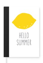 Notitieboek - Schrijfboek - Illustratie met de quote "Hello summer" en een citroen - Notitieboekje klein - A5 formaat - Schrijfblok