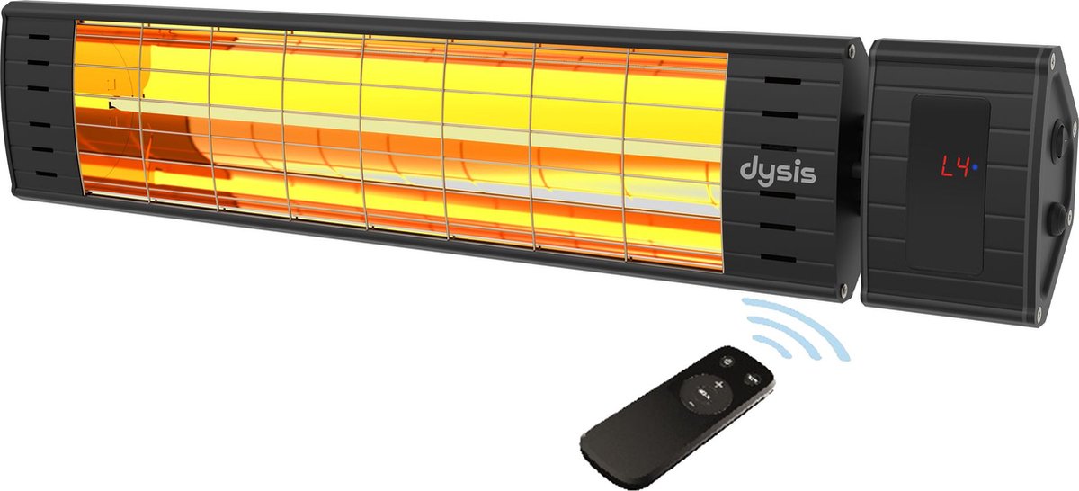 Dysis Infrarood Terrasverwarmer, Infraroodstraler met Afstandsbediening - 2300W - 4 Warmtestanden - IP65 Stof- en Regendicht voor Binnen en Buiten, Elektrische Kachel voor Terras - Zwart