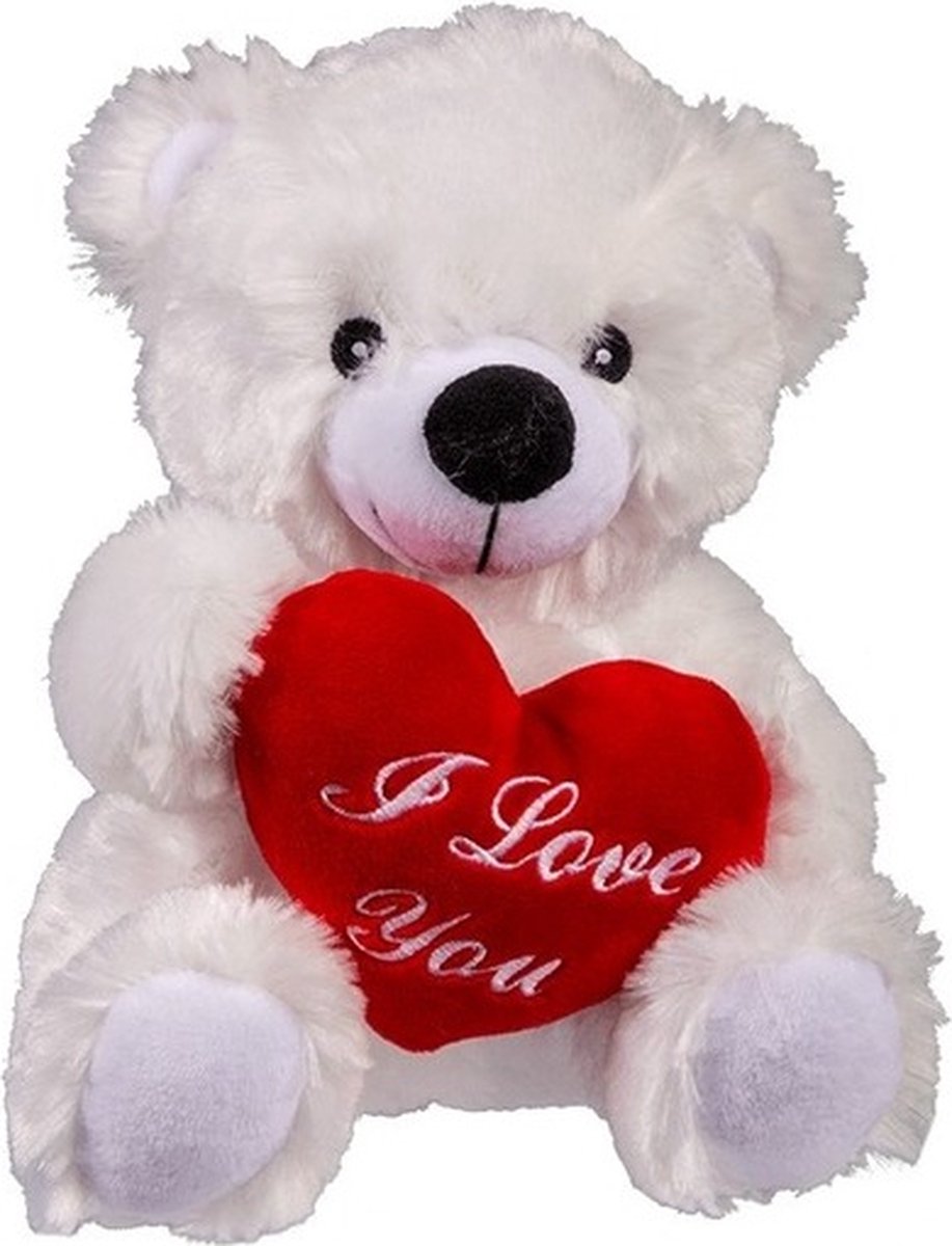 Knuffelbeertje met hart - wit - pluche - 22 cm - valentijnsdag - i love you - cadeau — afbeelding 12