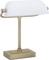 Lampe de banquier Relaxdays - abat-jour blanc - lampe de notaire - E14 - lampe de bureau - moderne - laiton