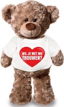 Knuffelbeer met huwelijksaanzoek hart t-shirt 43 cm - Wil je met me trouwen