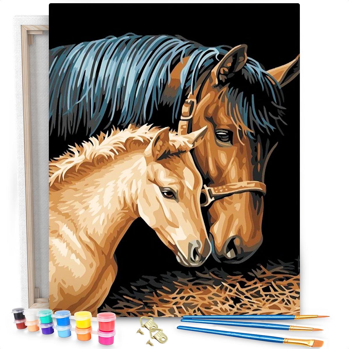 Eagle® Schilderen op Nummer Volwassenen - Paard met Veulen - Gespannen op Houten Frame - 50x40cm