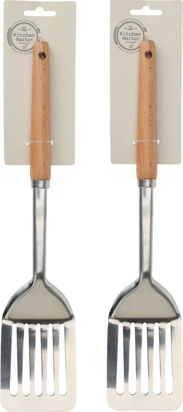 2x ustensiles de cuisine spatule manche inox et manche bois 32 cm