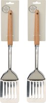 2x ustensiles de cuisine spatule manche inox et manche bois 32 cm - Hêtre