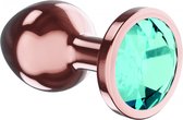 Metalen Buttplug - Diamond Collection - Topaz Shine - Luxe verpakking - Maat: L - Diamantkleur: Groen - Rosé goud