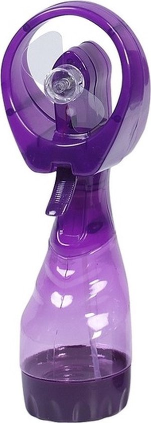 Paars waterspray ventilator 28 cm kunststof, waterverstuiver, batterij 2x AA, zomer verkoeling tuin strand