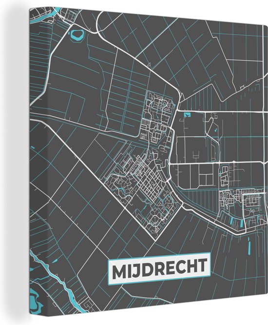 Canvas Schilderij Mijdrecht - Kaart - Stadskaart - Plattegrond - 50x50 cm - Wanddecoratie