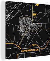 Canvas Schilderij Zevenbergen - Plattegrond - Kaart - Black & gold - Stadskaart - 50x50 cm - Wanddecoratie