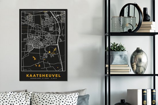 Tableau sur toile Kaatsheuvel - Plan d'étage - Carte - Plan de la ville - Noir & or - 60x90 cm - Décoration murale
