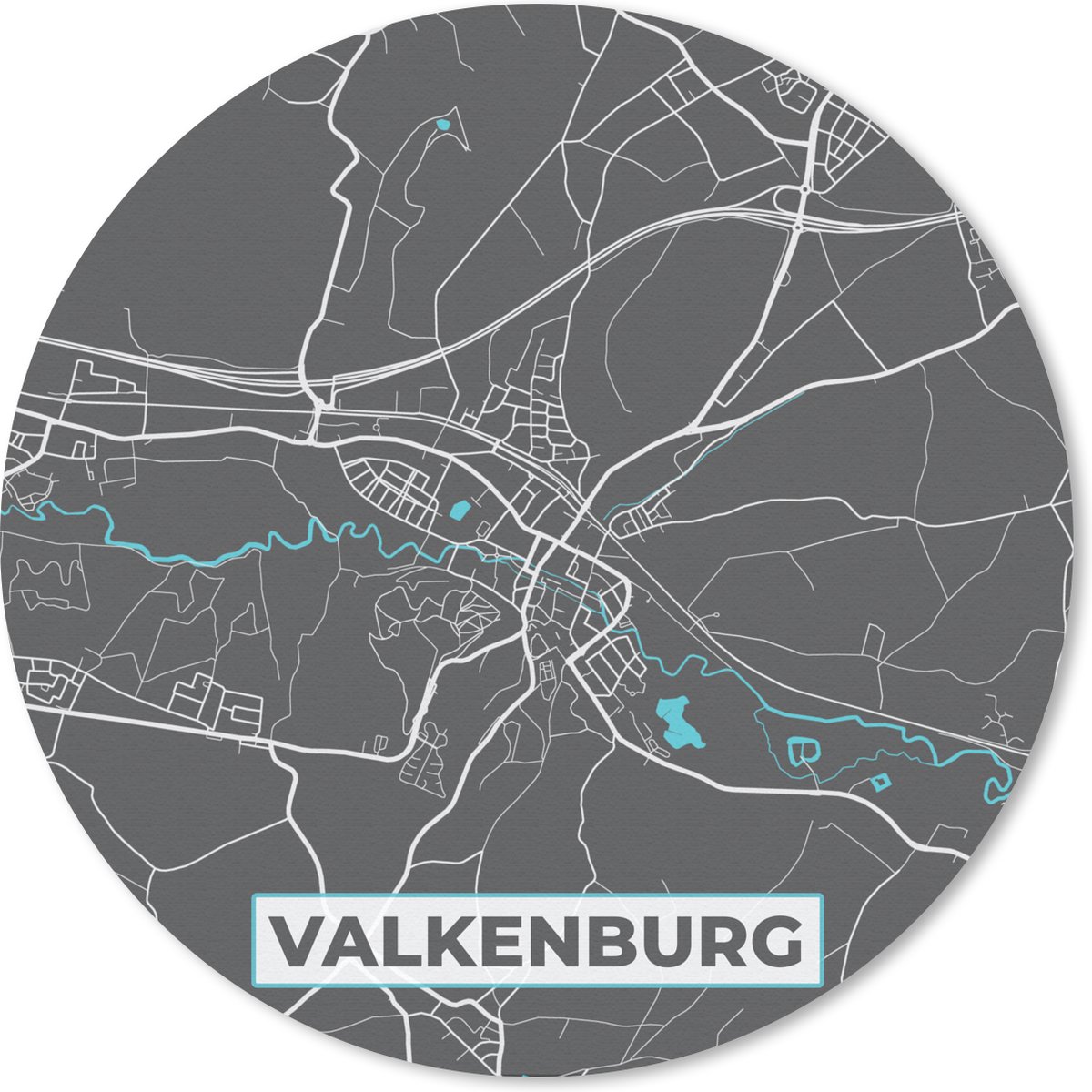 Muismat rond 50x50 cm - Mousepad Valkenburg - Plattegrond - Stadskaart - Kaart - Ronde muismatten - Stadskaart