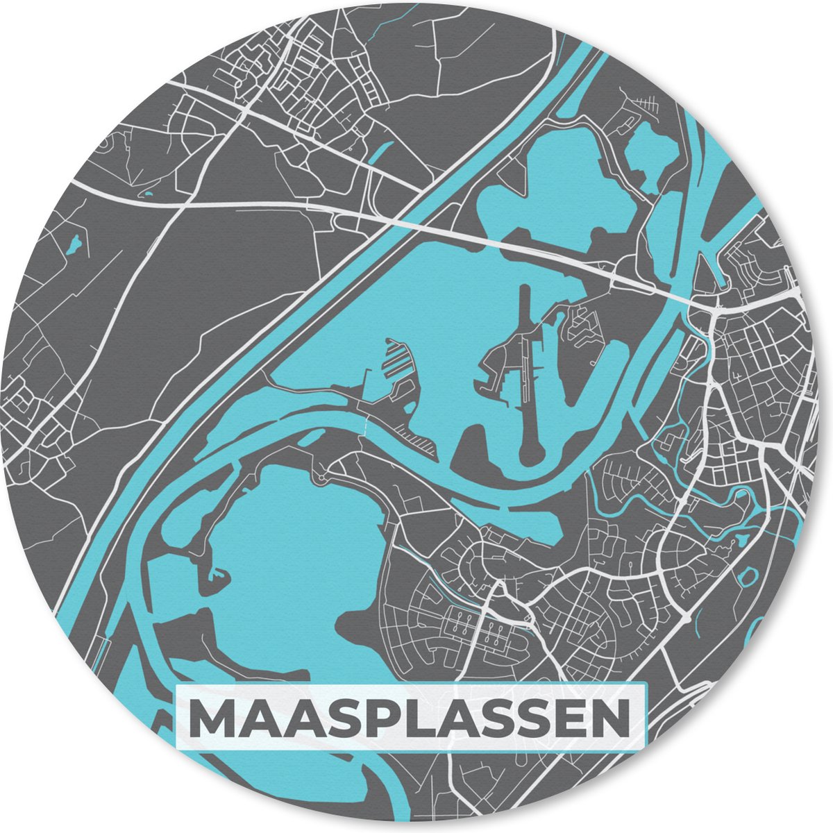 Muismat rond 30x30 cm - Mousepad Stadskaart - Water - Limburg - Kaart - Plattegrond - Maasplassen - Ronde muismatten - Stadskaart