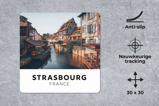 Muismat - Mousepad - Frankrijk - Water - Café - Strasbourg - 30x30 cm - Muismatten