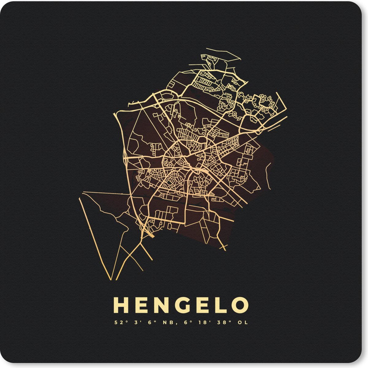 Muismat 20x20 cm - Mousepad Stadskaart - Hengelo - Kaart - Plattegrond - Nederland - Muismatten - Stadskaart