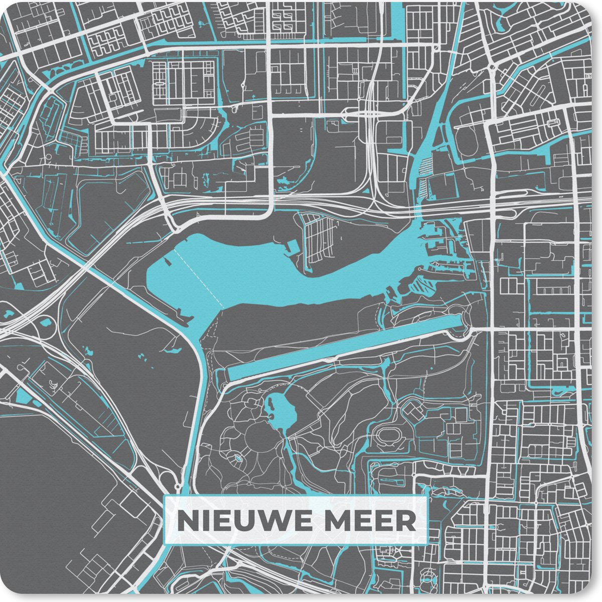 Muismat 20x20 cm - Mousepad Stadskaart - Plattegrond - Nederland - Kaart - Nieuwe meer - Water - Muismatten - Stadskaart