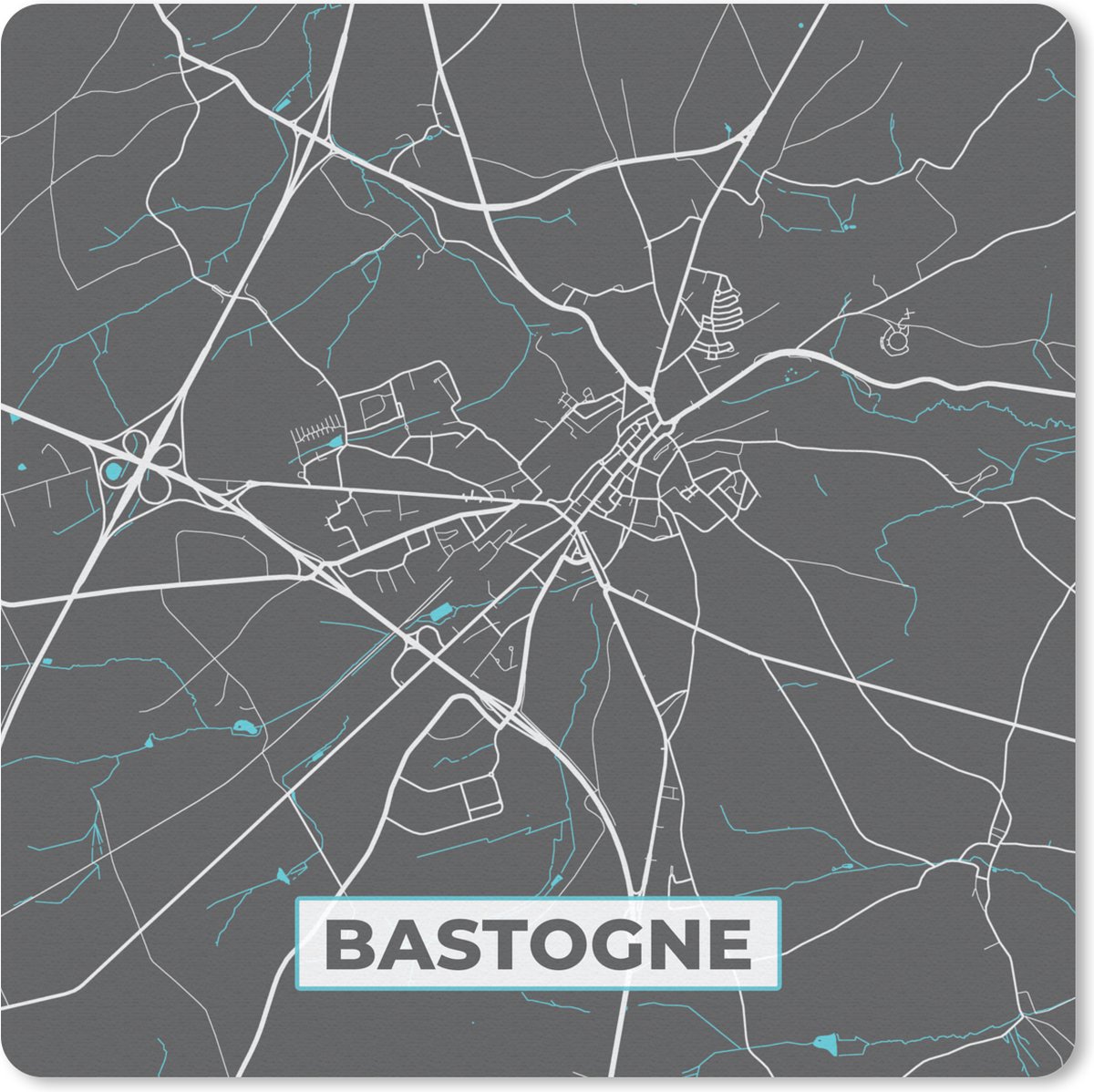 Muismat 30x30 cm - Mousepad België – Bastogne – Stadskaart – Kaart – Blauw – Plattegrond - Muismatten - Stadskaart