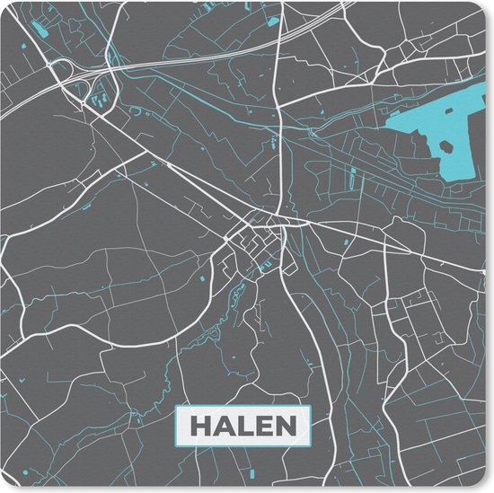 Muismat Klein - Plattegrond – Halen – Blauw – Stadskaart - Kaart - 20x20 cm