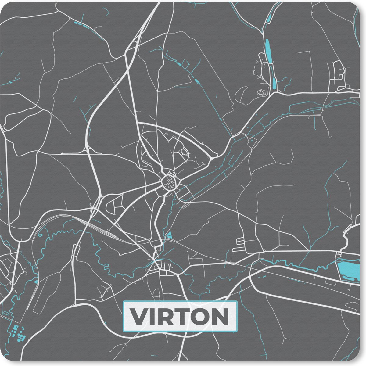 Muismat - Mousepad - Stadskaart – Grijs - Kaart – Virton – België – Plattegrond - 30x30 cm - Muismatten