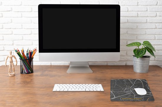 Muismat 30x30 cm - Mousepad Fontaine-L'Évêque - Plattegrond - Goud - Kaart - Stadskaart - Muismatten - Stadskaart