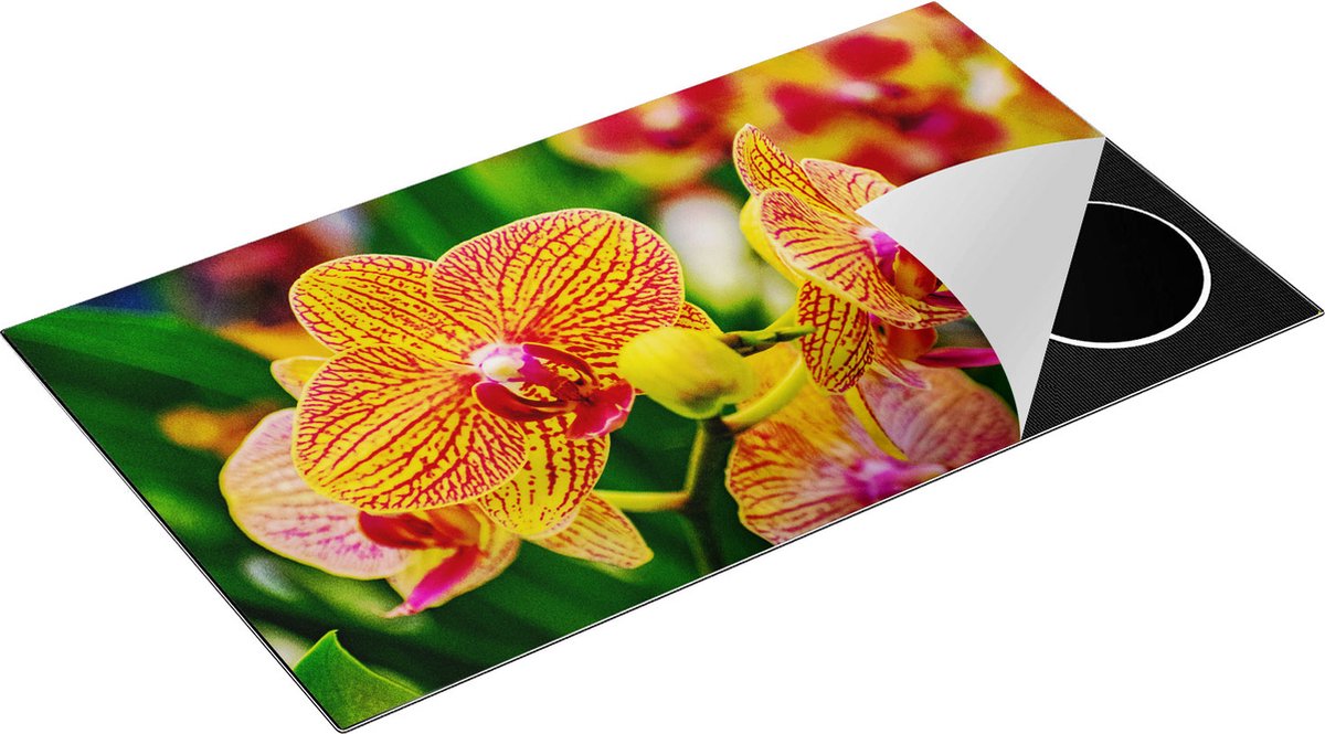 Chefcare Inductie Beschermer Geel Rode Orchidee Bloemen - 89,6x51,6 cm - Afdekplaat Inductie - Kookplaat Beschermer - Inductie Mat