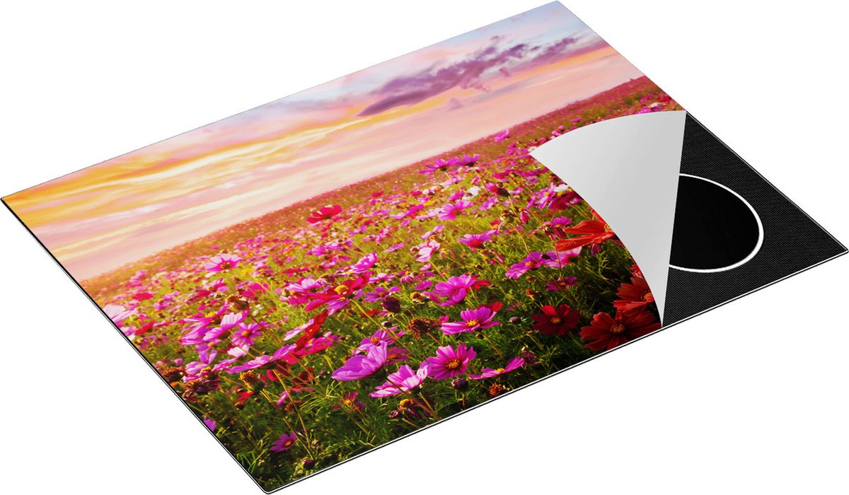 Chefcare Inductie Beschermer Kleurrijke Kosmos Bloemenveld - 71x52 cm - Afdekplaat Inductie - Kookplaat Beschermer - Inductie Mat