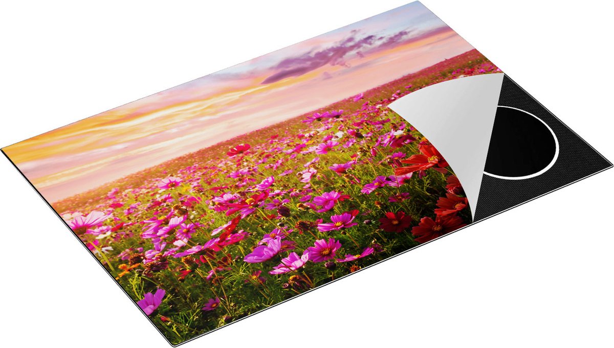 Chefcare Inductie Beschermer Kleurrijke Kosmos Bloemenveld - 78x52 cm - Afdekplaat Inductie - Kookplaat Beschermer - Inductie Mat
