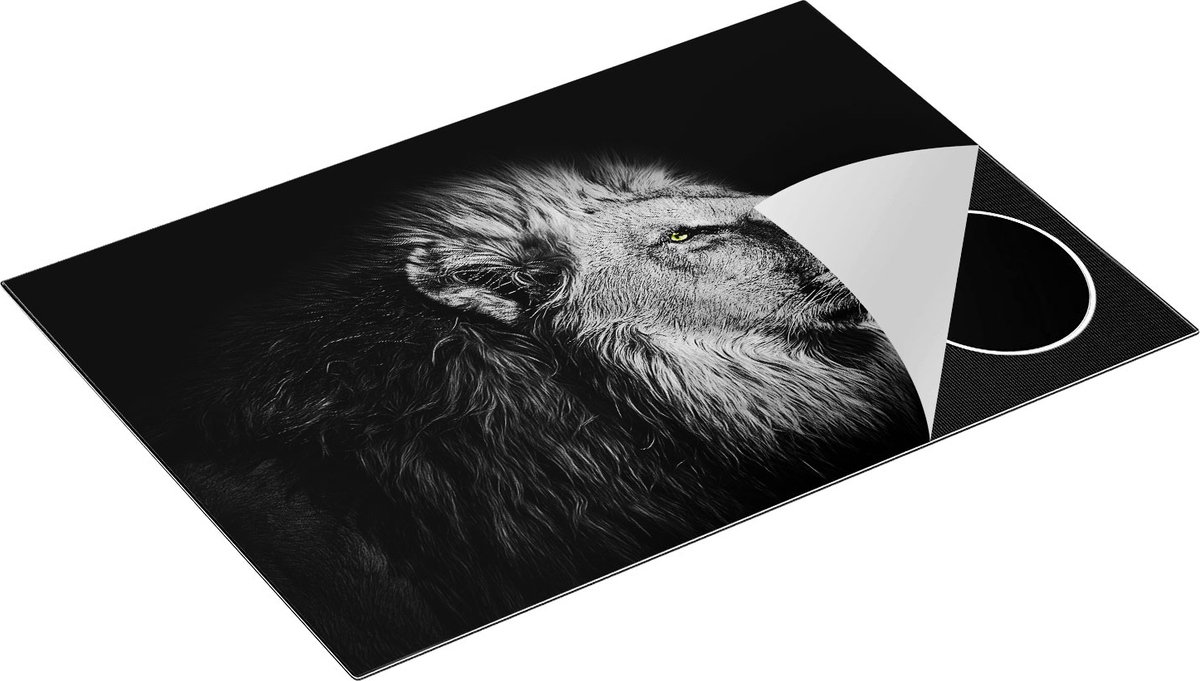 Chefcare Inductie Beschermer Leeuw - Leeuwenkop - Zwart Wit - 75x50 cm - Afdekplaat Inductie - Kookplaat Beschermer - Inductie Mat
