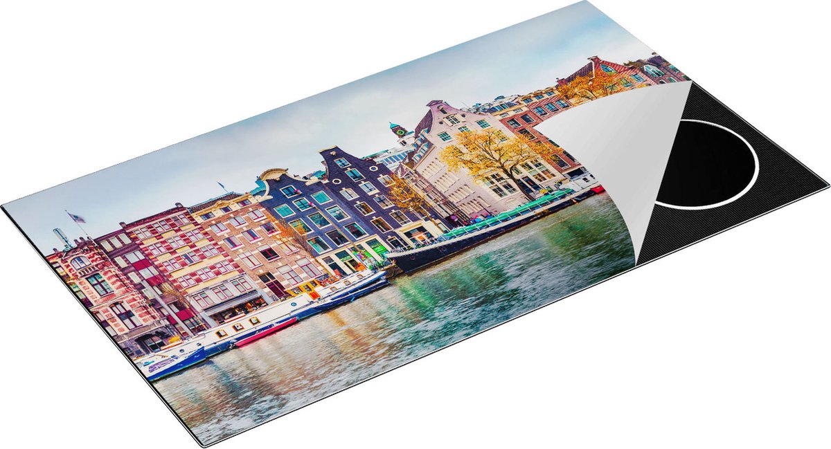 Chefcare Inductie Beschermer Amsterdamse Huisjes vanaf de Gracht - 95x55 cm - Afdekplaat Inductie - Kookplaat Beschermer - Inductie Mat